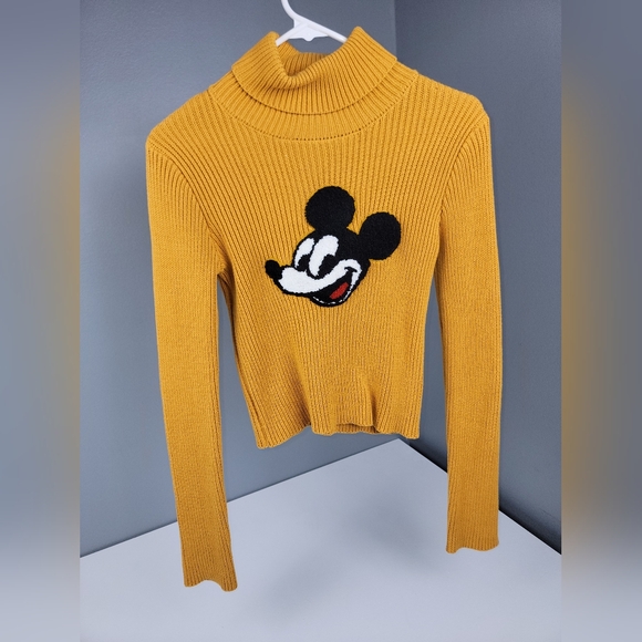 Disney x Forever 21 Mickey Mouse Yellow Crop Ribbed Sweater Turtleneck Sz ( S ) - Picture 3 of 9